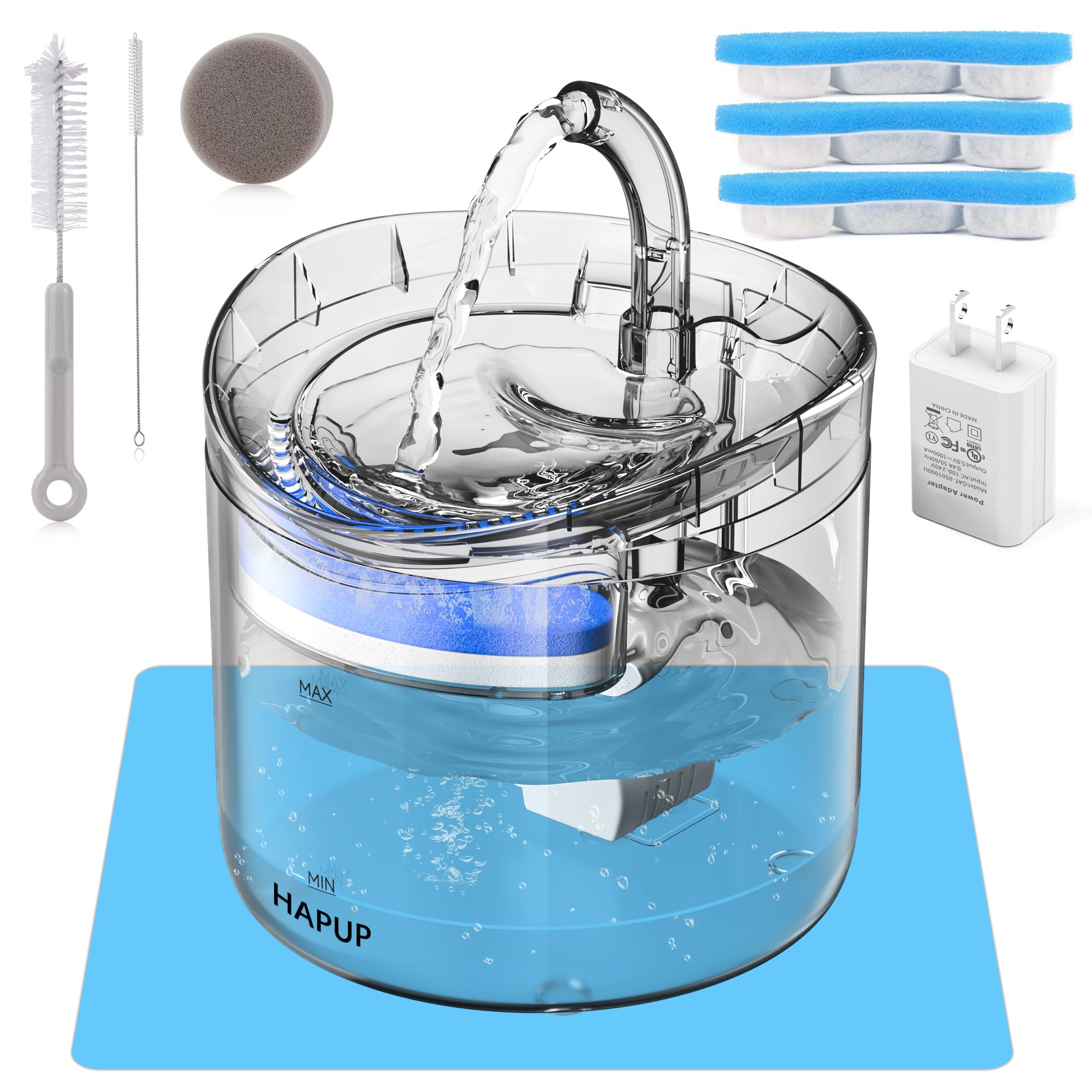 Fuente HAPUP para gatos con tanque de 61 oz, agua fresca y relleno sencillo.