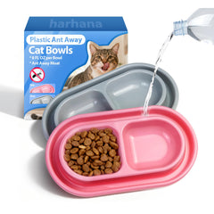 Harhana Ant Away plato exterior para gatos, frente con tazón doble y bloqueo de derrames