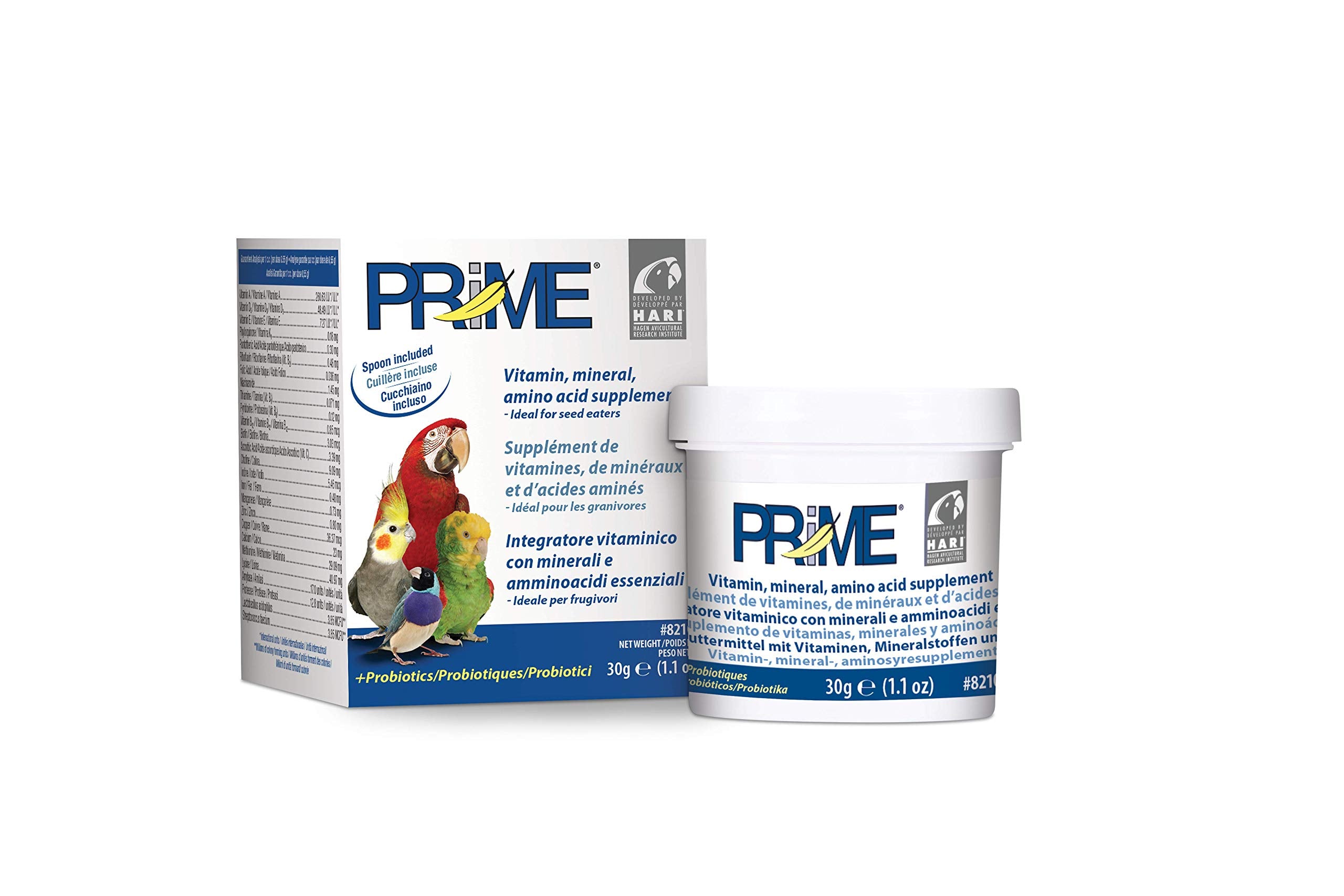 Hari Hagen Prime: botella de vitaminas para aves que apoya la nutrición diaria.