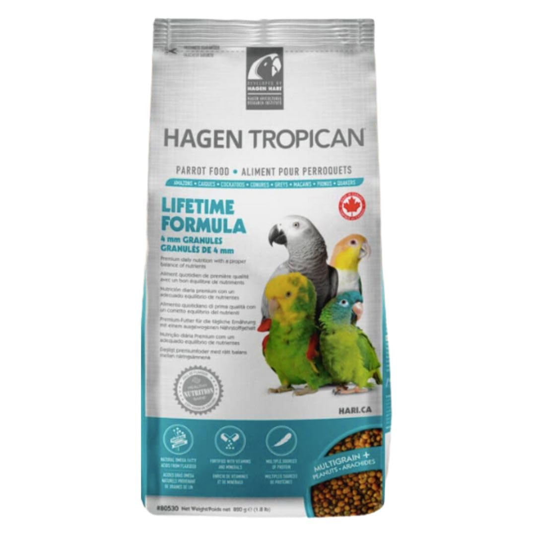 Hari Tropican, empaque frontal para loros, dieta equilibrada para aves.