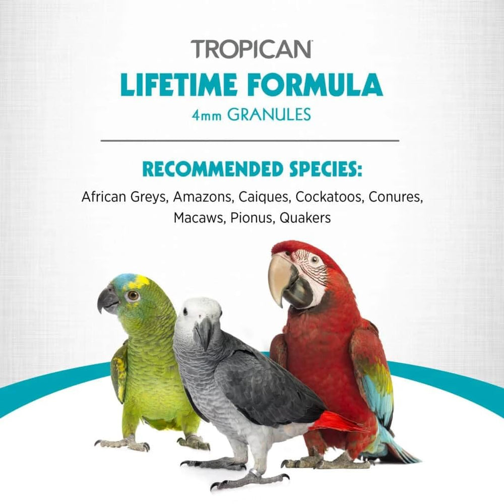 Fórmula Tropican sin edulcorantes artificiales para loros.