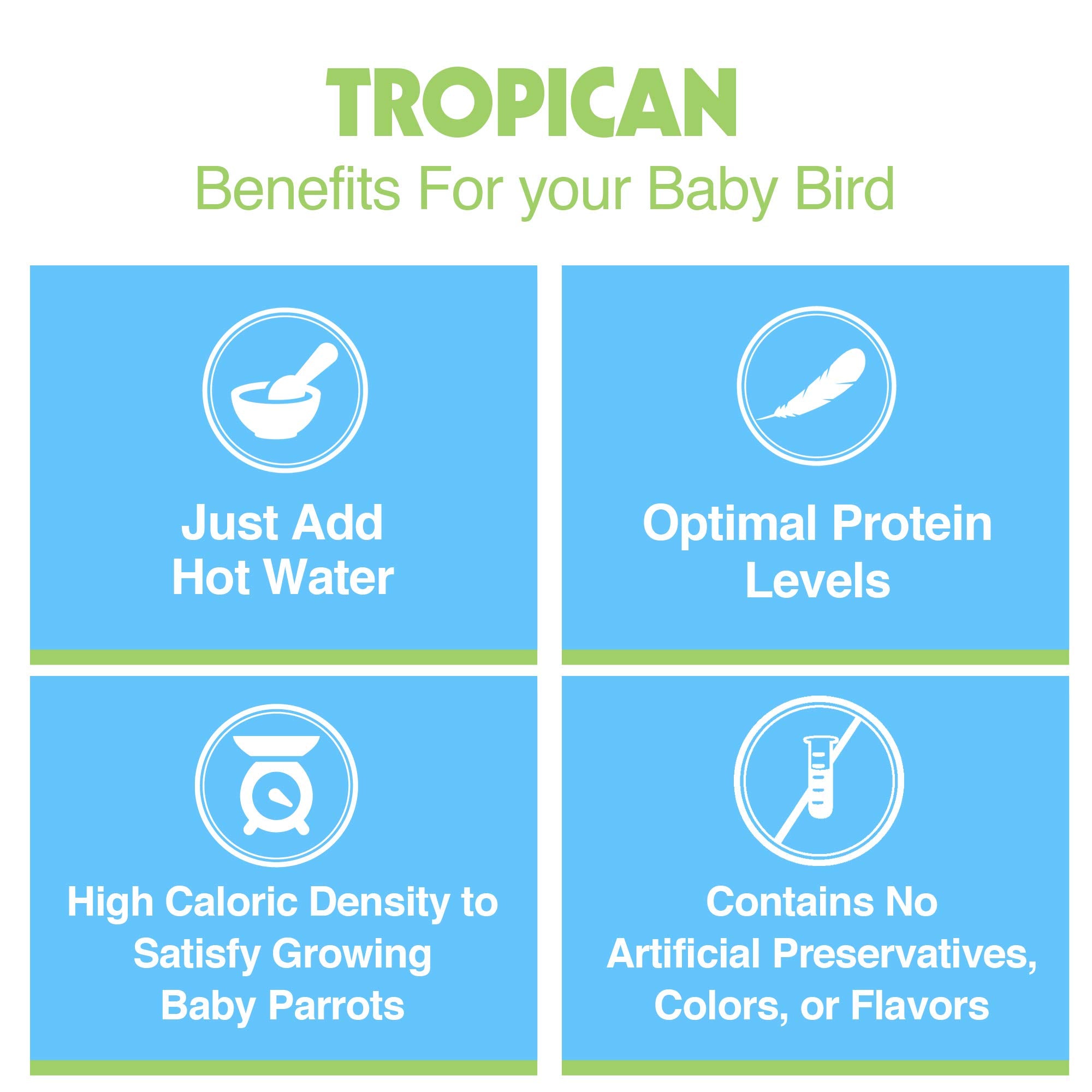 Hari Tropican, plumas brillantes, contribuye a un plumaje saludable.