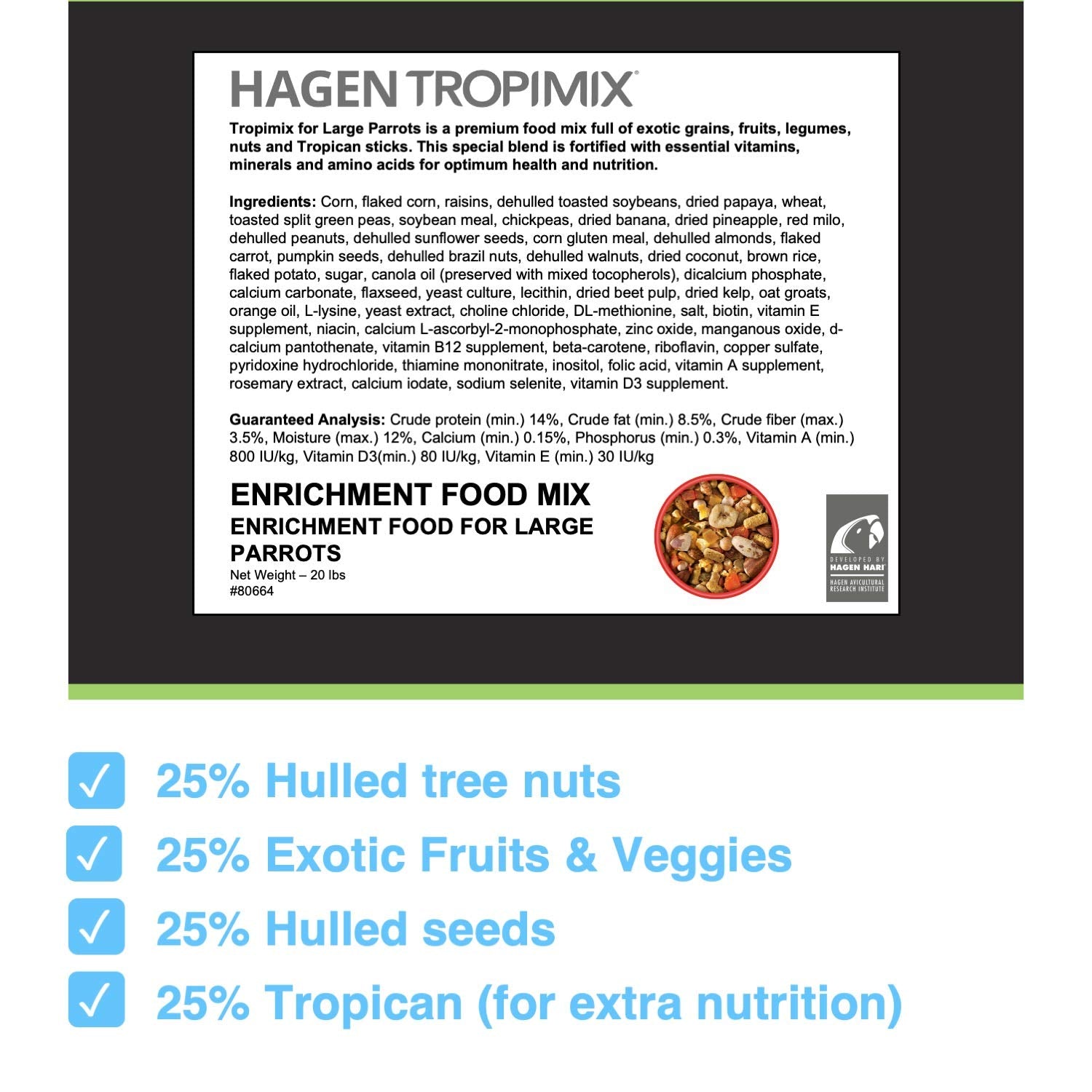 Hari Tropimix mezcla granos-frutas-nueces: sabor natural para aves grandes.