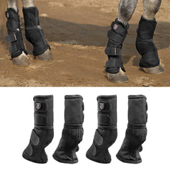 Guardas delanteras Harrison Howard protegen las patas del caballo durante el entrenamiento.
