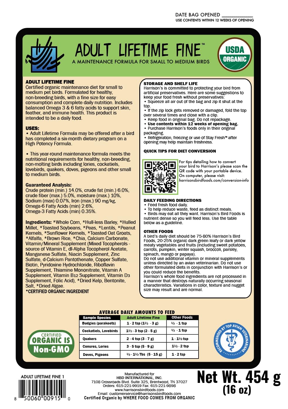 Harrison's Bird Foods Plumas brillantes gracias al equilibrio Omega 3-6.
