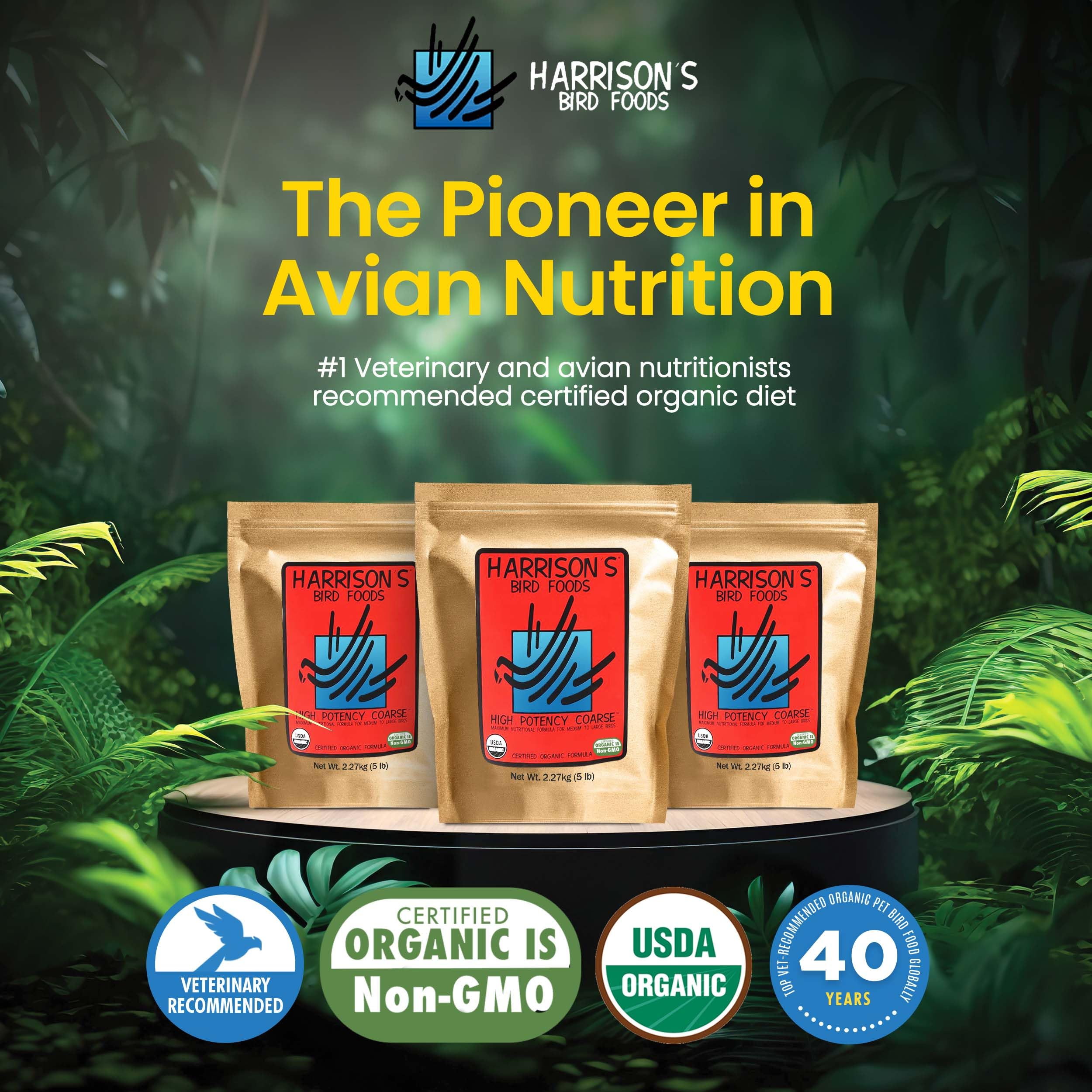 Harrison's High Potency Coarse: ingredientes orgánicos y no transgénicos en la fórmula.