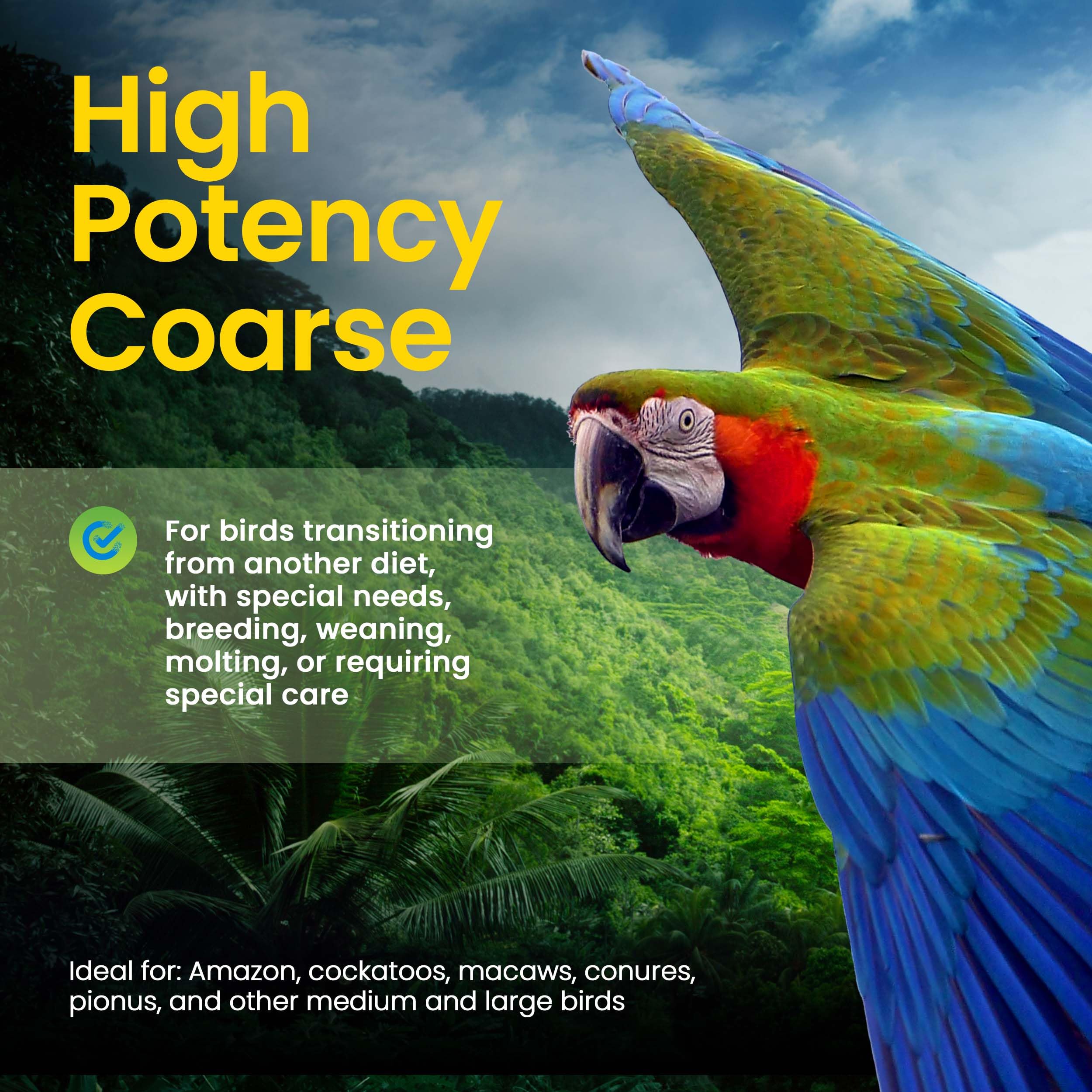 Harrison's High Potency Coarse: omega 3 y 6 balanceados para plumaje y vitalidad.