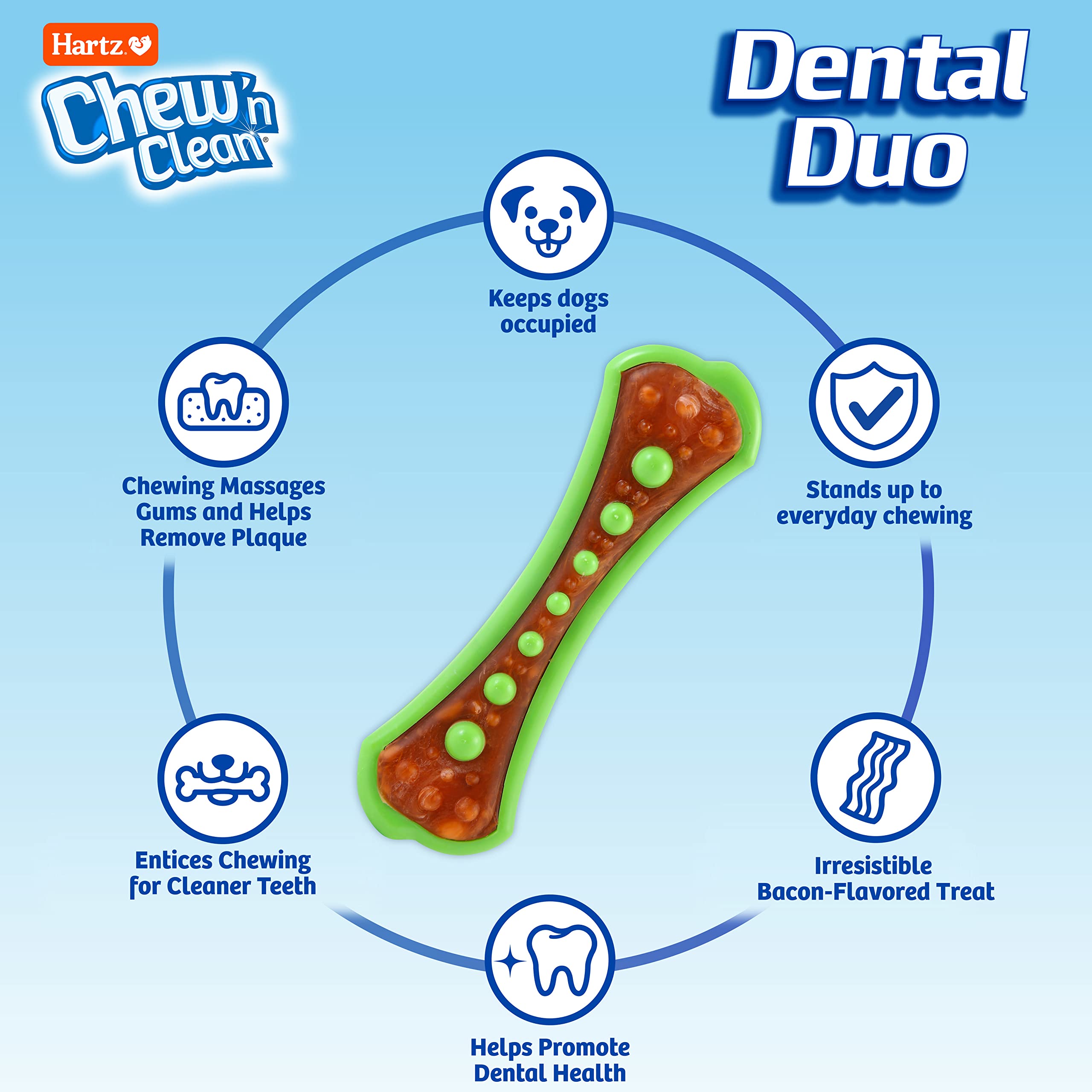 Hartz Chew 'n Clean Duo centro tocino sabroso ofrece snack integrado.