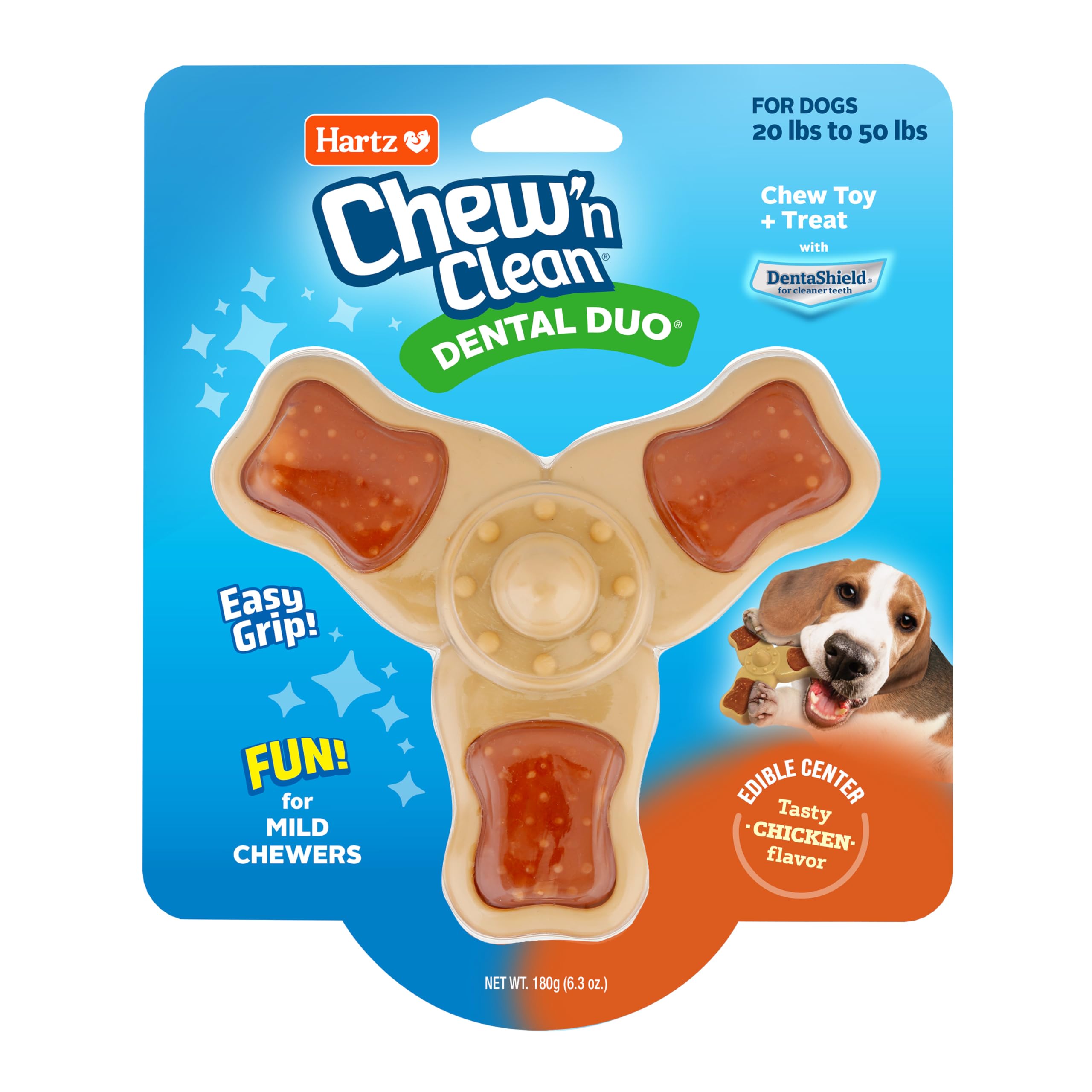 Hartz Chew n Clean juguete tri-point de nylon con sabor a pollo para perros