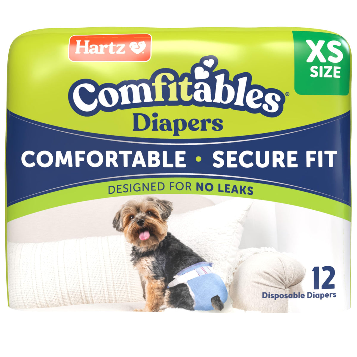 Hartz Comfitables XS, paquete de 12 pañales para perros pequeños, uso diario