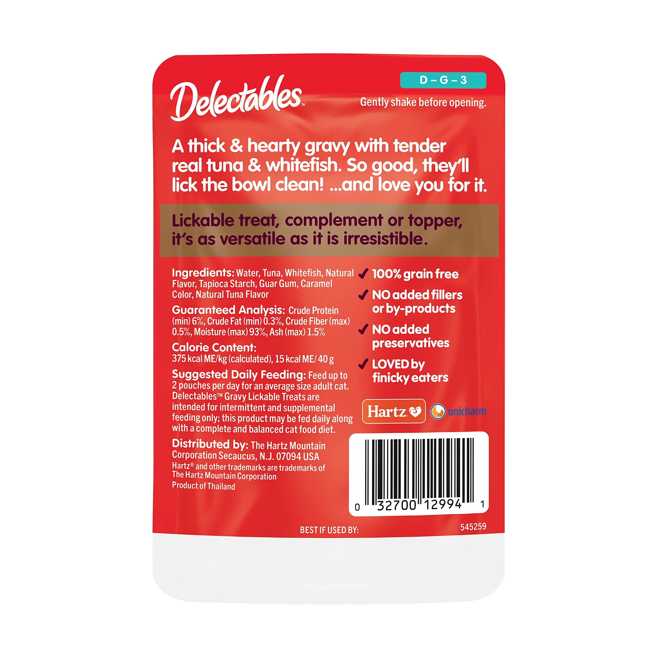 Hartz Delectables Gravy Lickable grain-free formula with no fillers.