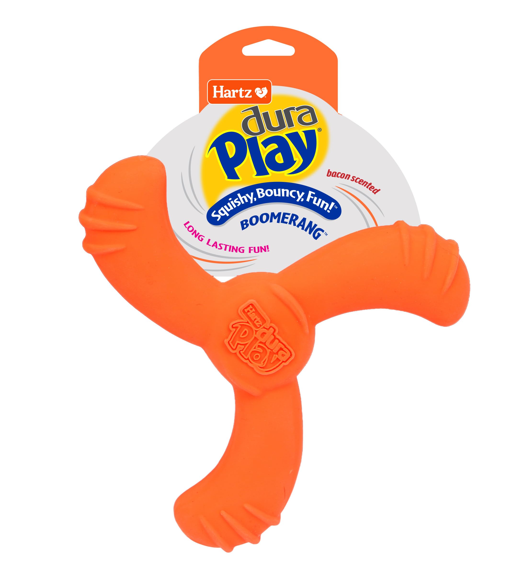 Juguete Hartz DuraPlay con exterior de látex suave para perros activos.