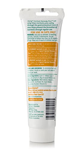 Etiqueta de Hartz Hairball Remedy Plus mostrando aroma y uso recomendado.