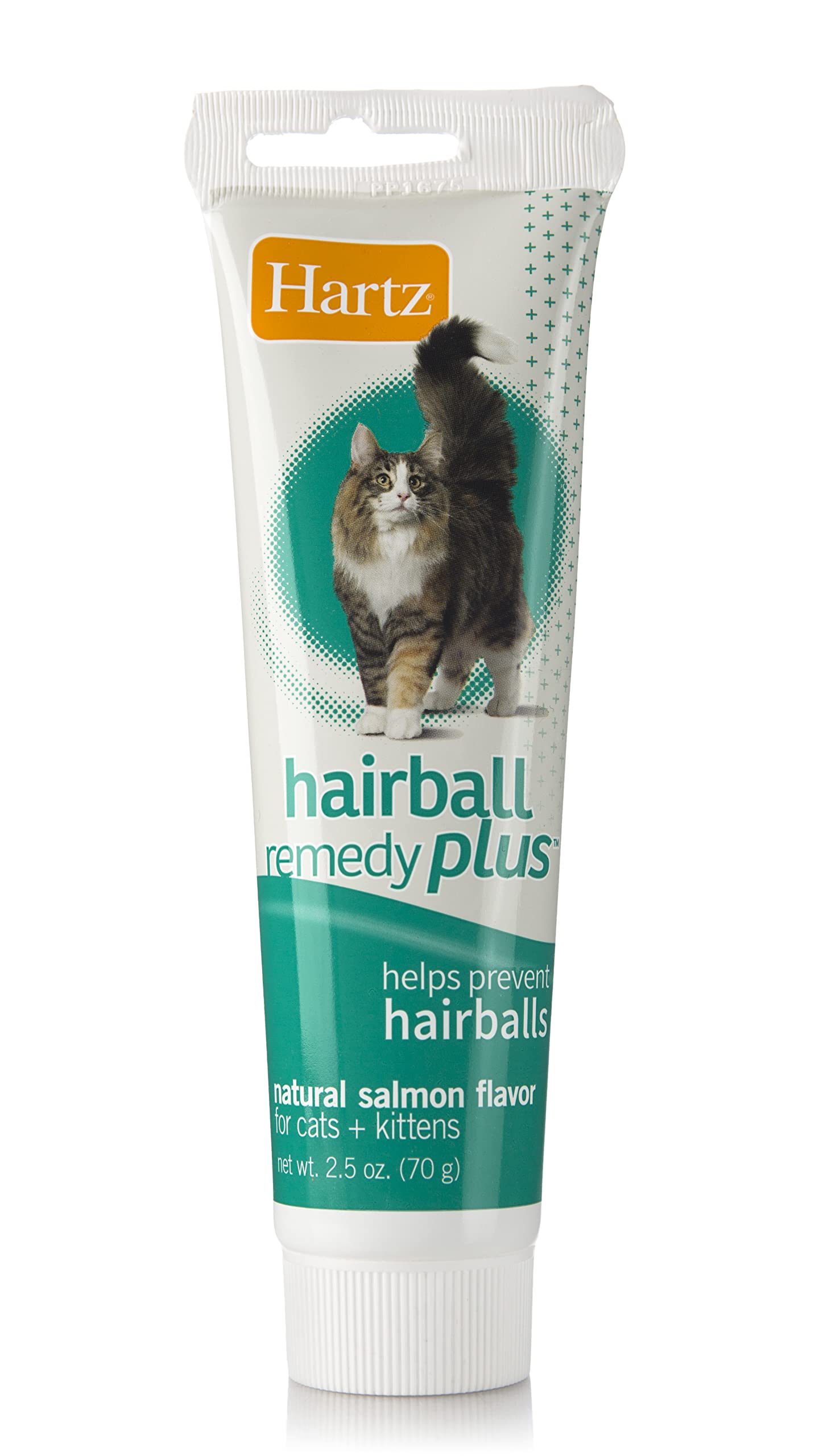 Hartz Hairball Remedy Plus en tubo, sabor salmón para facilitar la administración.