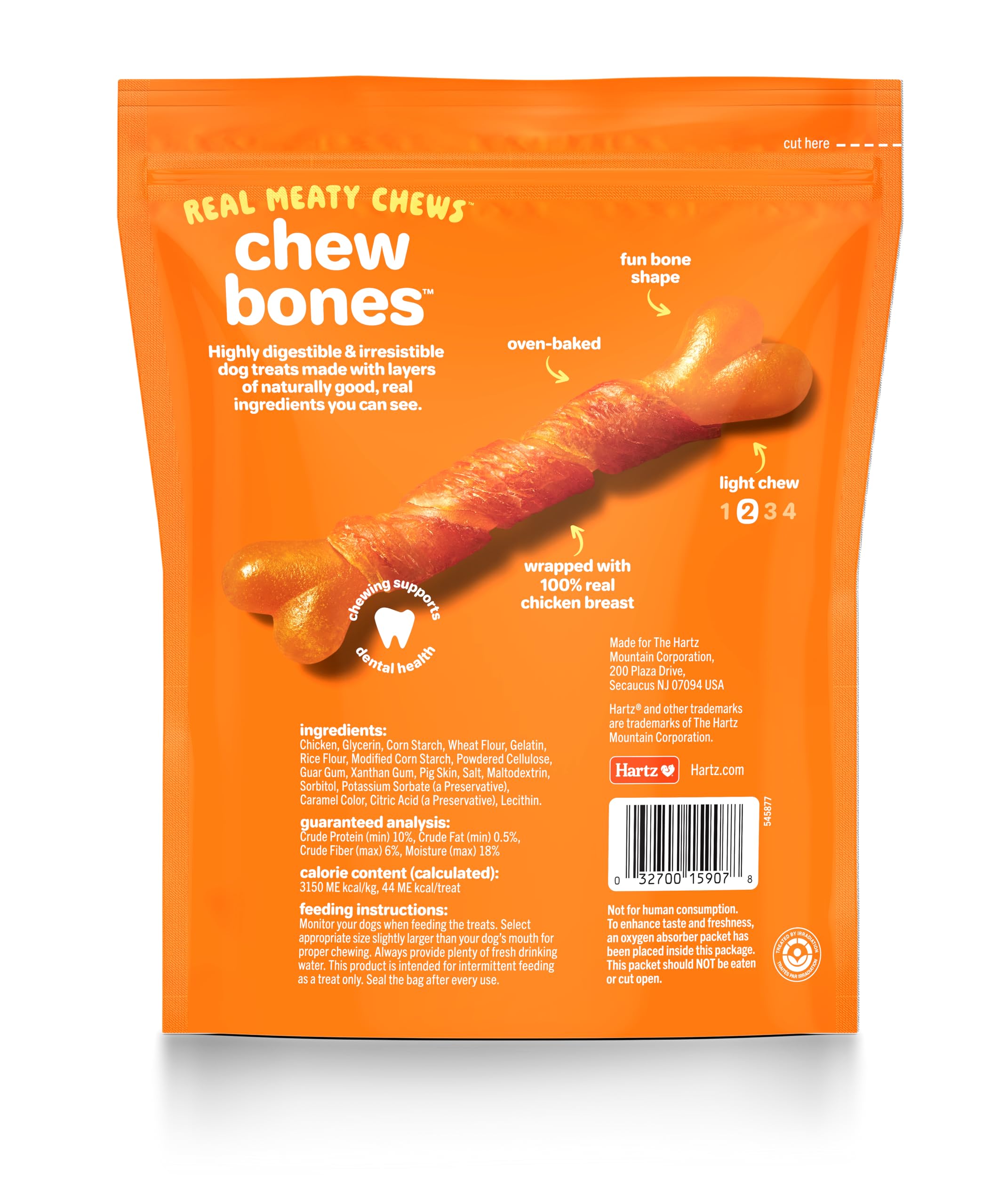 Hartz Oinkies bone shaped chews with grip ends help dogs chew comfortably
