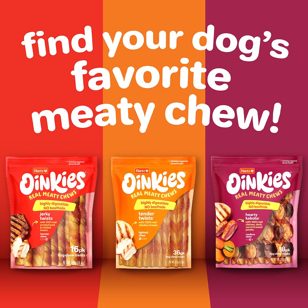 Sin cuero crudo de res en Hartz Oinkies Hearty Twists para digestibilidad