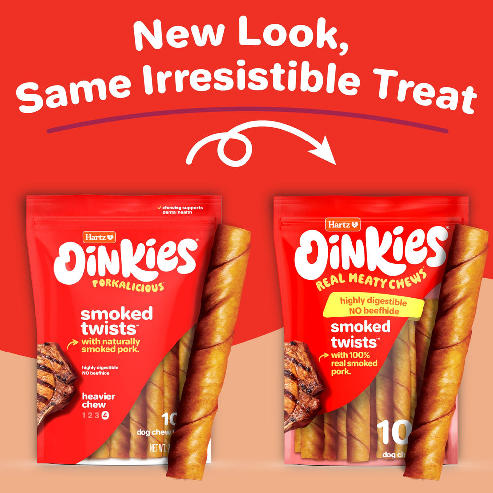 Hartz Oinkies textura enrollada, snack duradero para perros activos.