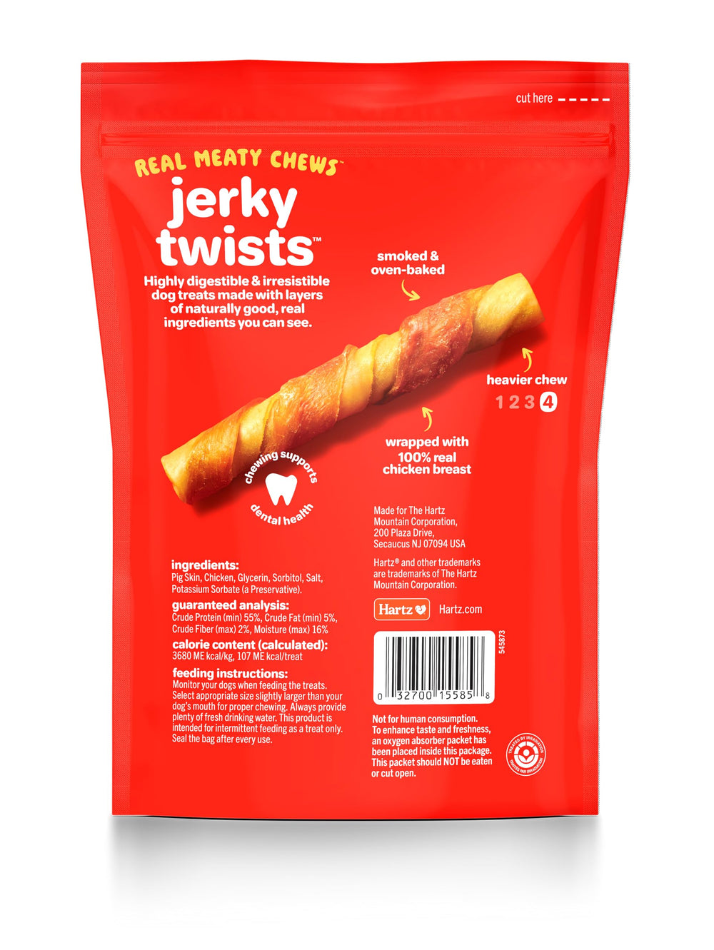 Hartz Oinkies Twists ahumado y horneado, aroma apetecible.