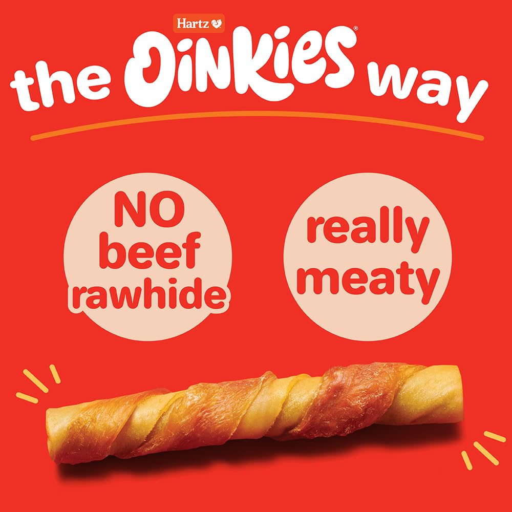 Hartz Oinkies Twists beneficios dentales, fomenta la higiene bucal.