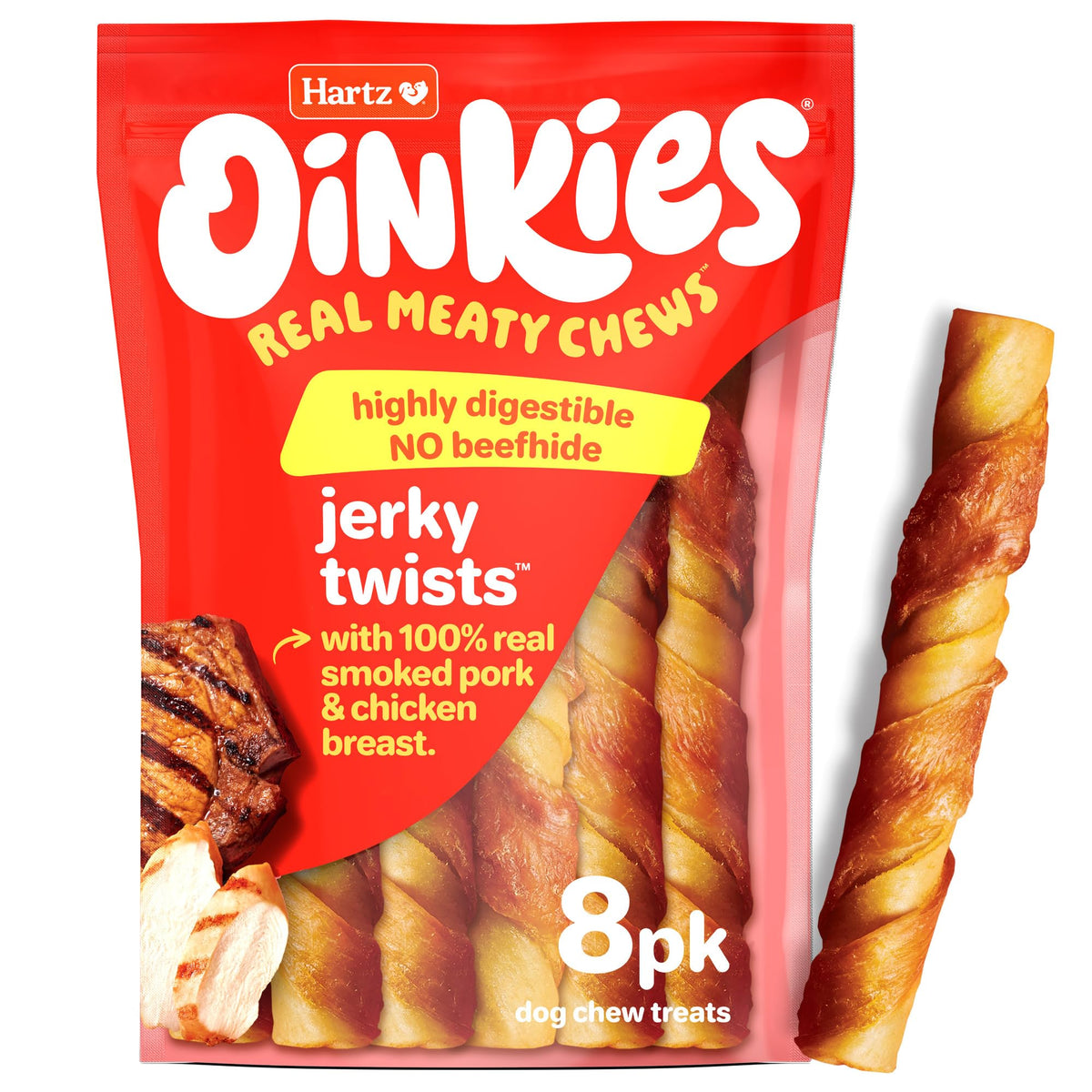 Hartz Oinkies Twists empaque original, premio diario para perros.