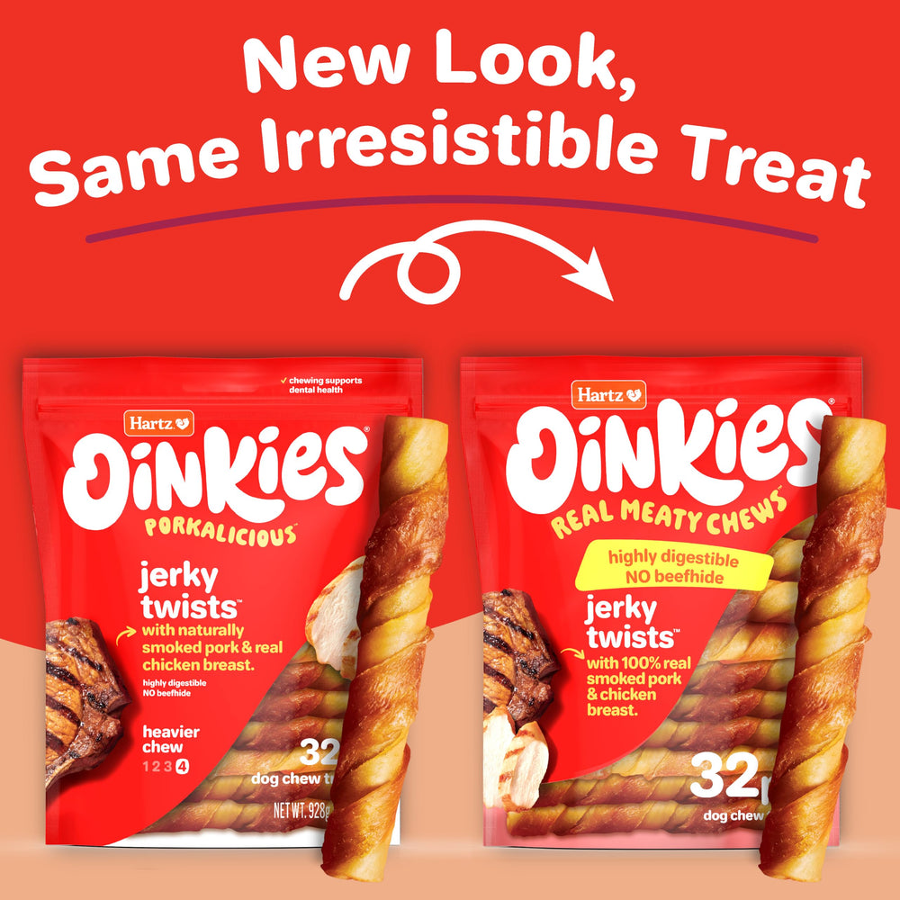 Hartz Oinkies Twists piel de cerdo, masticación sabrosa para perros.