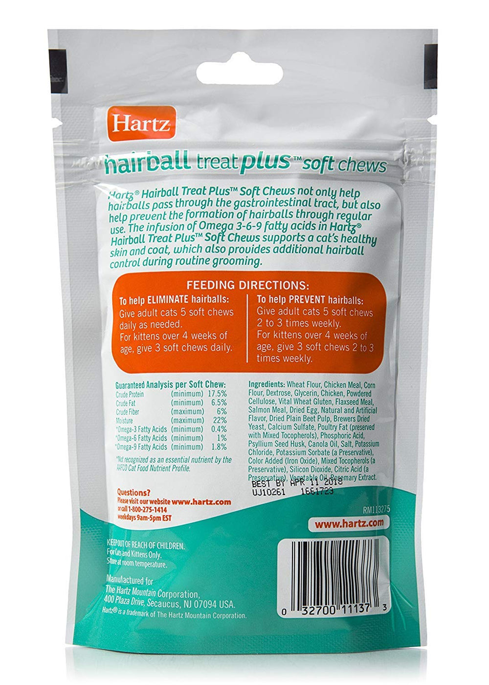 Bolsa reutilizable Hartz Hairball, sabor pollo para gatos