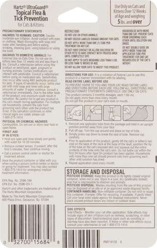 Hartz UltraGuard, aplicación en el dorso del gato para protección rápida.