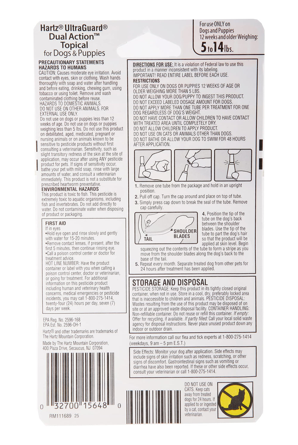 Hartz UltraGuard: application-base-dos, diffusion rapide sur le pelage.