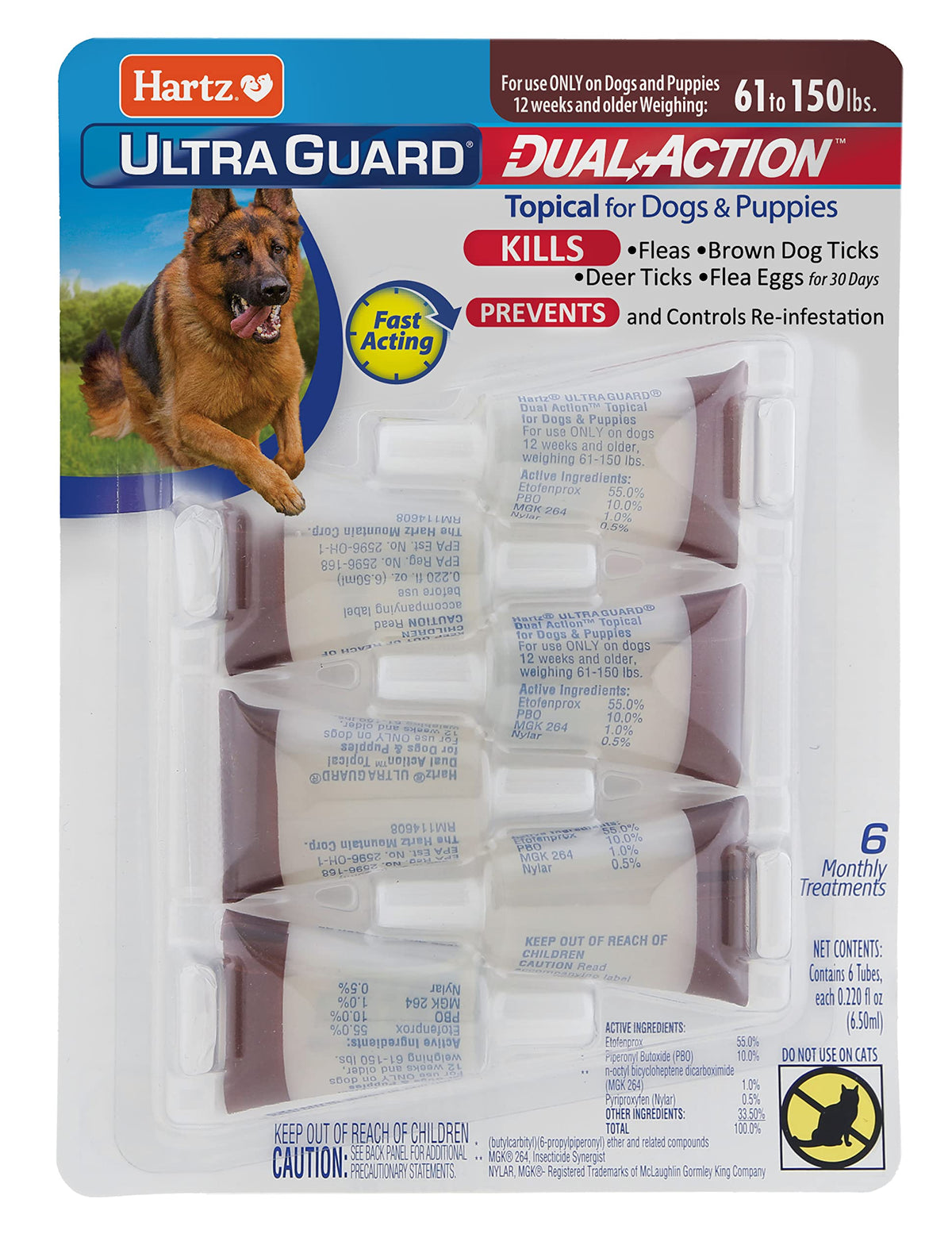 Hartz UltraGuard flacon etiquette, présentation claire pour une utilisation mensuelle.