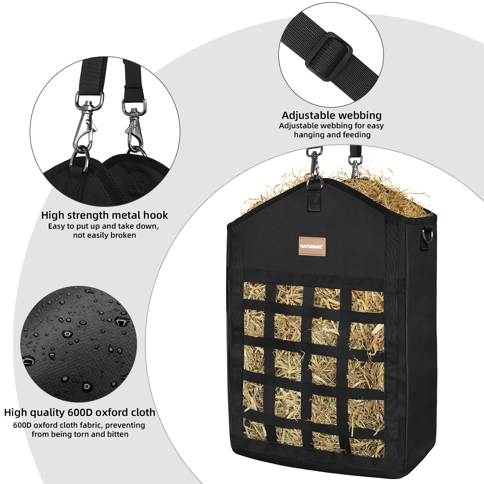 Bolsas HAYSRMAN con apertura grande y correa ajustable para cargar y colgar.