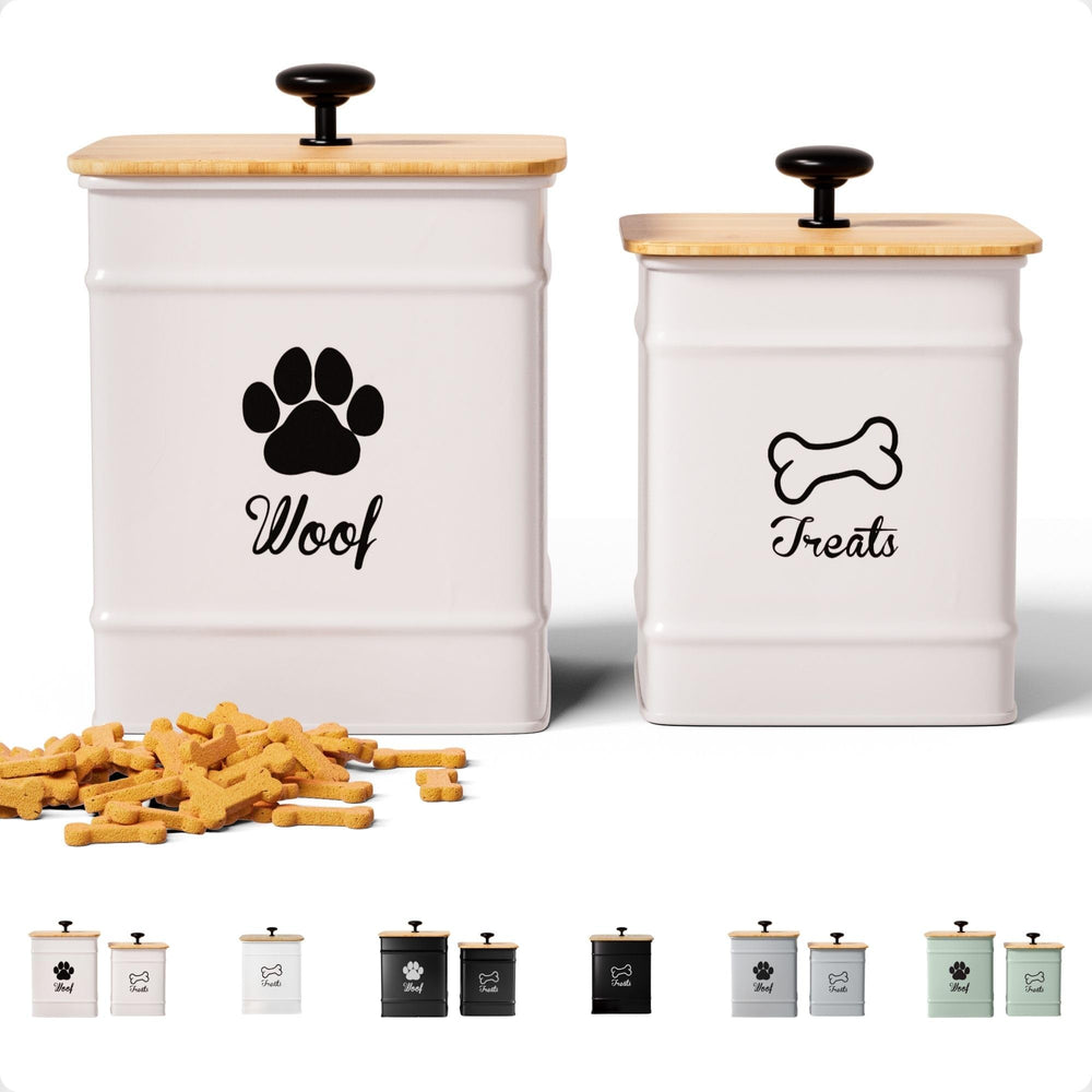 HB Design Co. jarras para golosinas de perros, vista frontal, almacenamiento práctico en la encimera.