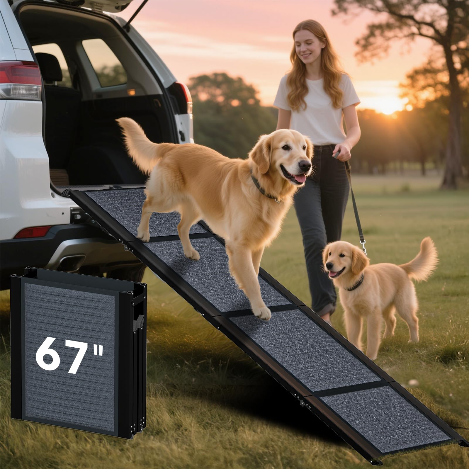 Rampa para perros HBTower de 67 pulgadas con superficie antideslizante para coche.