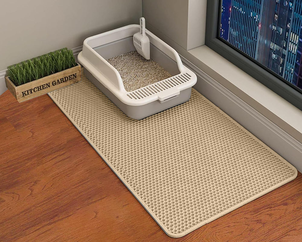 HCY&WLD alfombrilla para arena de gatos, diseño doble capa para retener arena y mantener el piso limpio