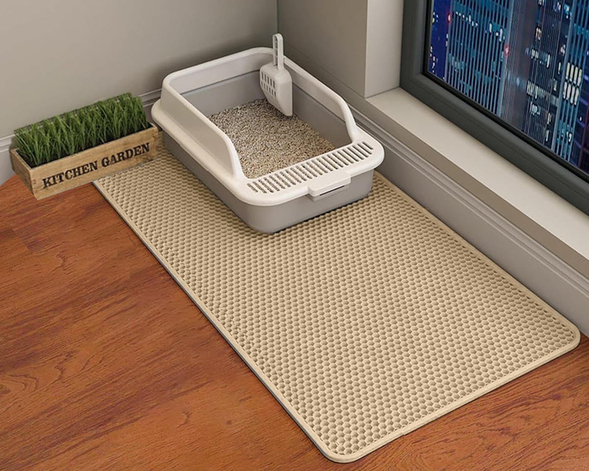 HCY&WLD alfombrilla para arena de gatos, diseño doble capa para retener arena y mantener el piso limpio