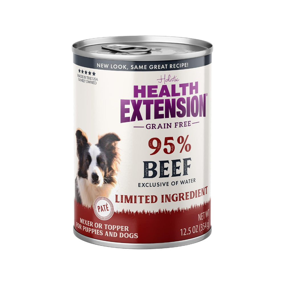 Health Extension 95% Beef servido en plato, sabor natural para comidas diarias.