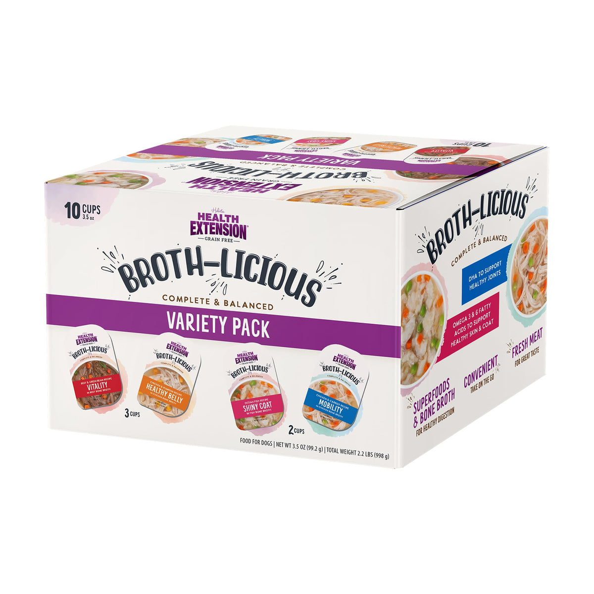 Health Extension Broth-Licious copa pollo-calabaza para apoyo digestivo y sabor agradable