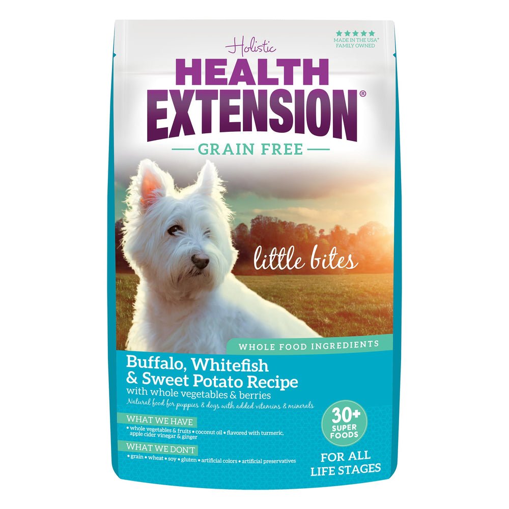 Health Extension croquetas para perros mini con búfalo y pescado blanco, proteína magra.