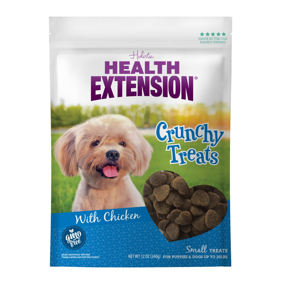 Health Extension Corazón: galletas de pollo para perros pequeños, premio sabroso.