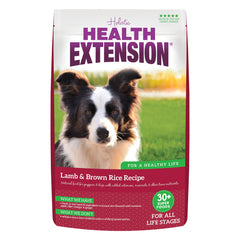 Health Extension cordero-arroz-seco para perros, promueve energía sostenida y músculo.