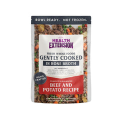 Health Extension Gently Cooked: carne de res y patatas en bolsa, fácil de servir.