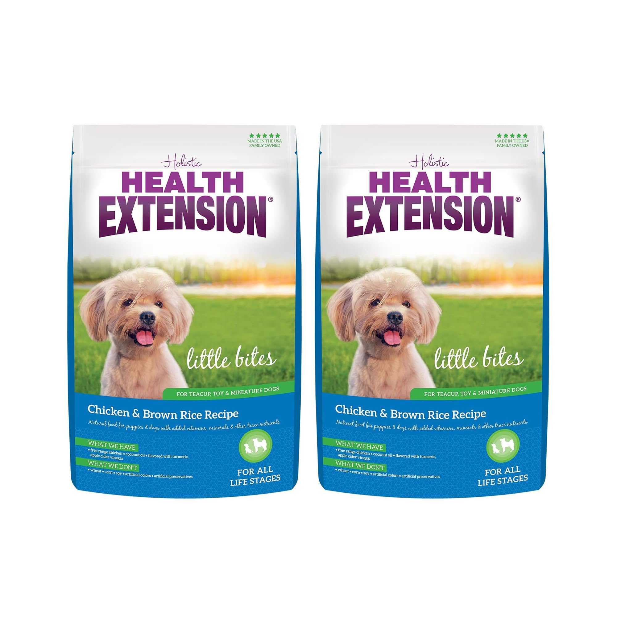 Health Extension Little Bites, bolsa de 4 libras en pack de 2, fácil almacenamiento para perros pequeños.