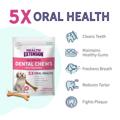 Health Extension Probiotic Bones para perros: superficie ranurada reduce placa y sarro