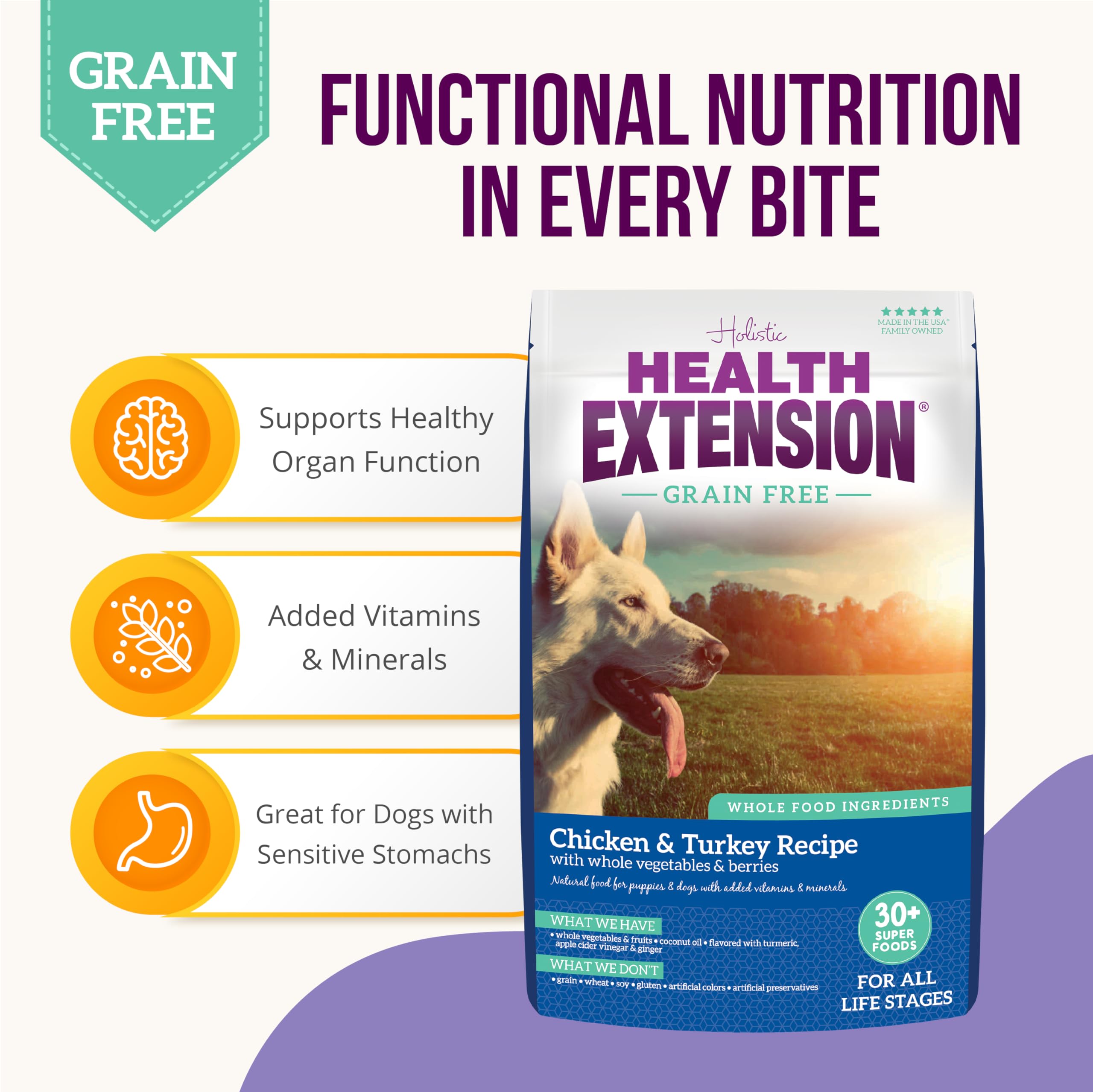 Health Extension sin artificiales y sin conservantes, ideal para perros sensibles.
