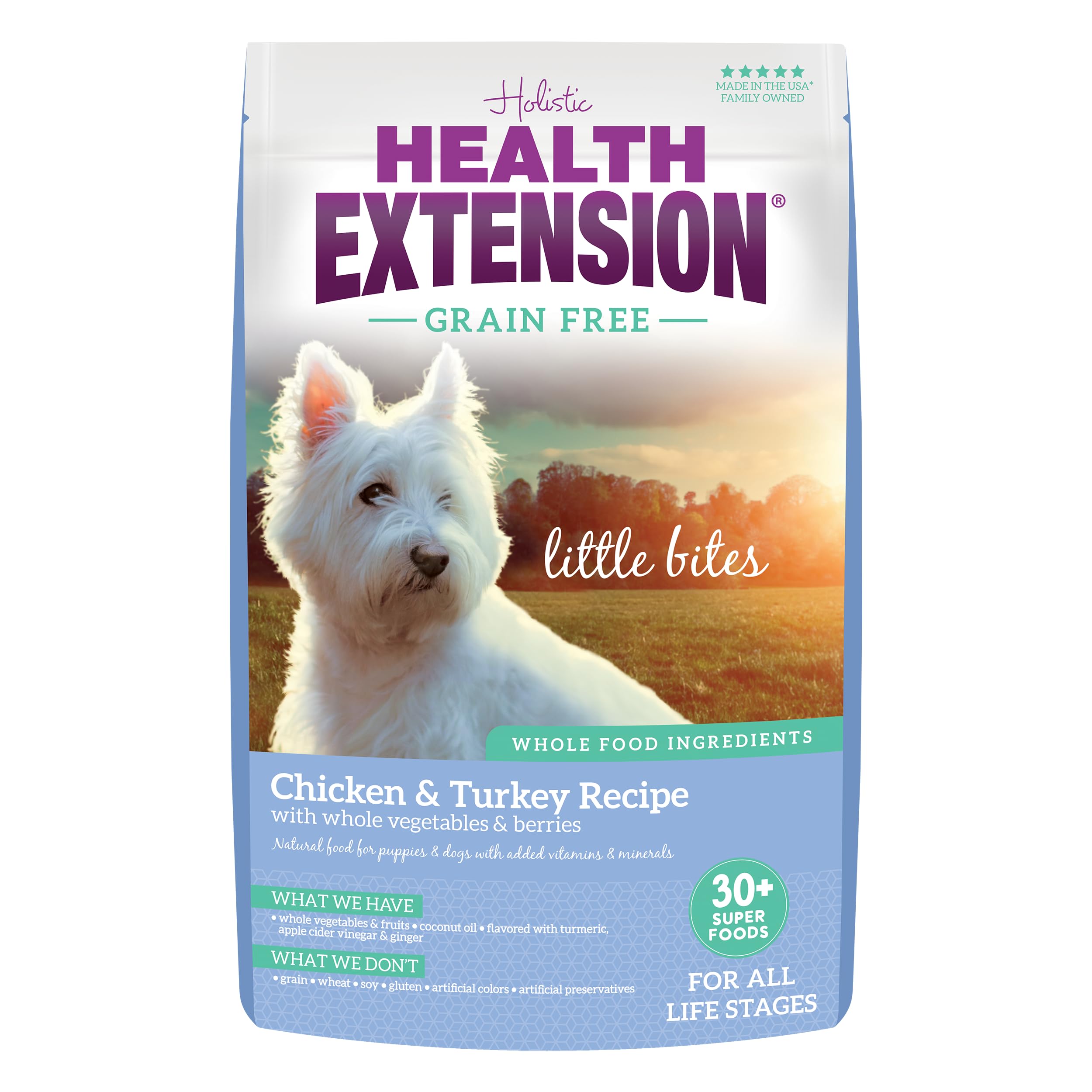 Health Extension: bocado pequeño sin granos de pollo y pavo para perros miniatura.
