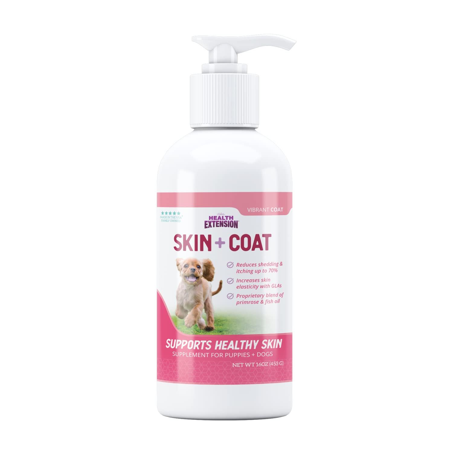 Health Extension Skin & Coat: dosificador para aplicación diaria y piel sana.