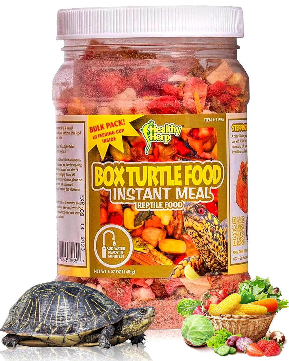 Healthy Herp tortuga de caja: comida instantánea fácil de rehidratar para comida rápida.