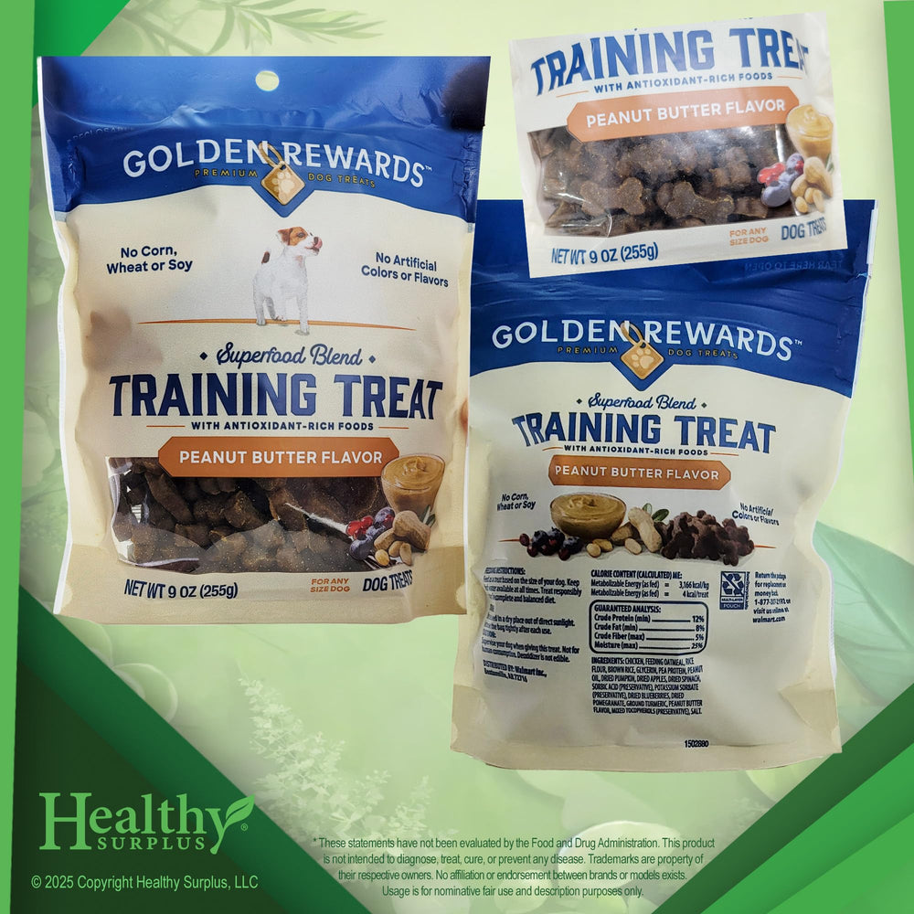Healthy Surplus Golden Rewards, galletas de mantequilla de maní para sesiones de adiestramiento.