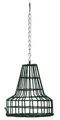 Heath Outdoor Products, comedero verde con jaula y cadena, ideal para alimentación segura de aves.