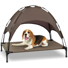 Heeyoo cama para perro elevada con toldo para sombra y descanso cómodo en exterior.