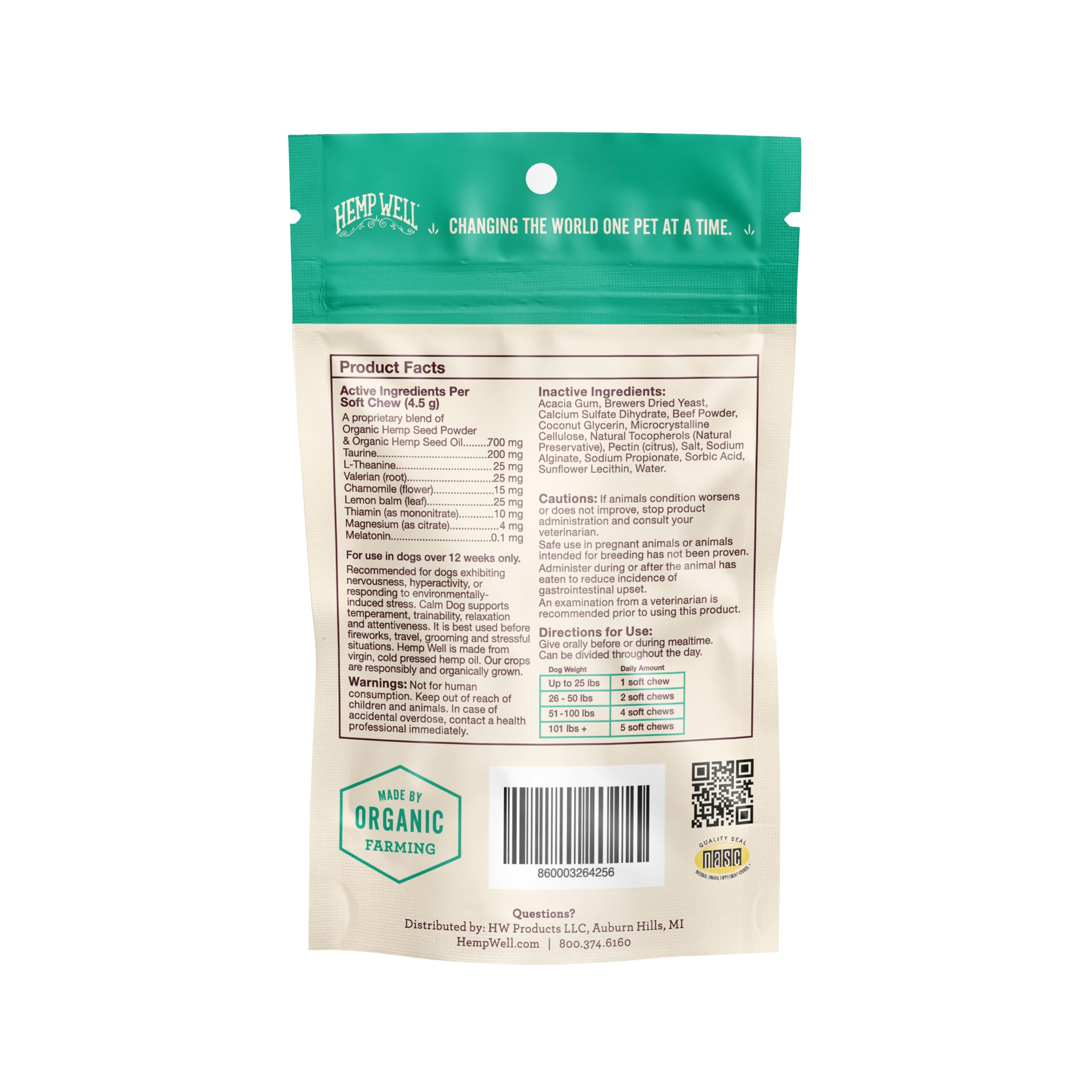 Hemp Well Calm Dog para viajes, masticables calmantes durante desplazamientos
